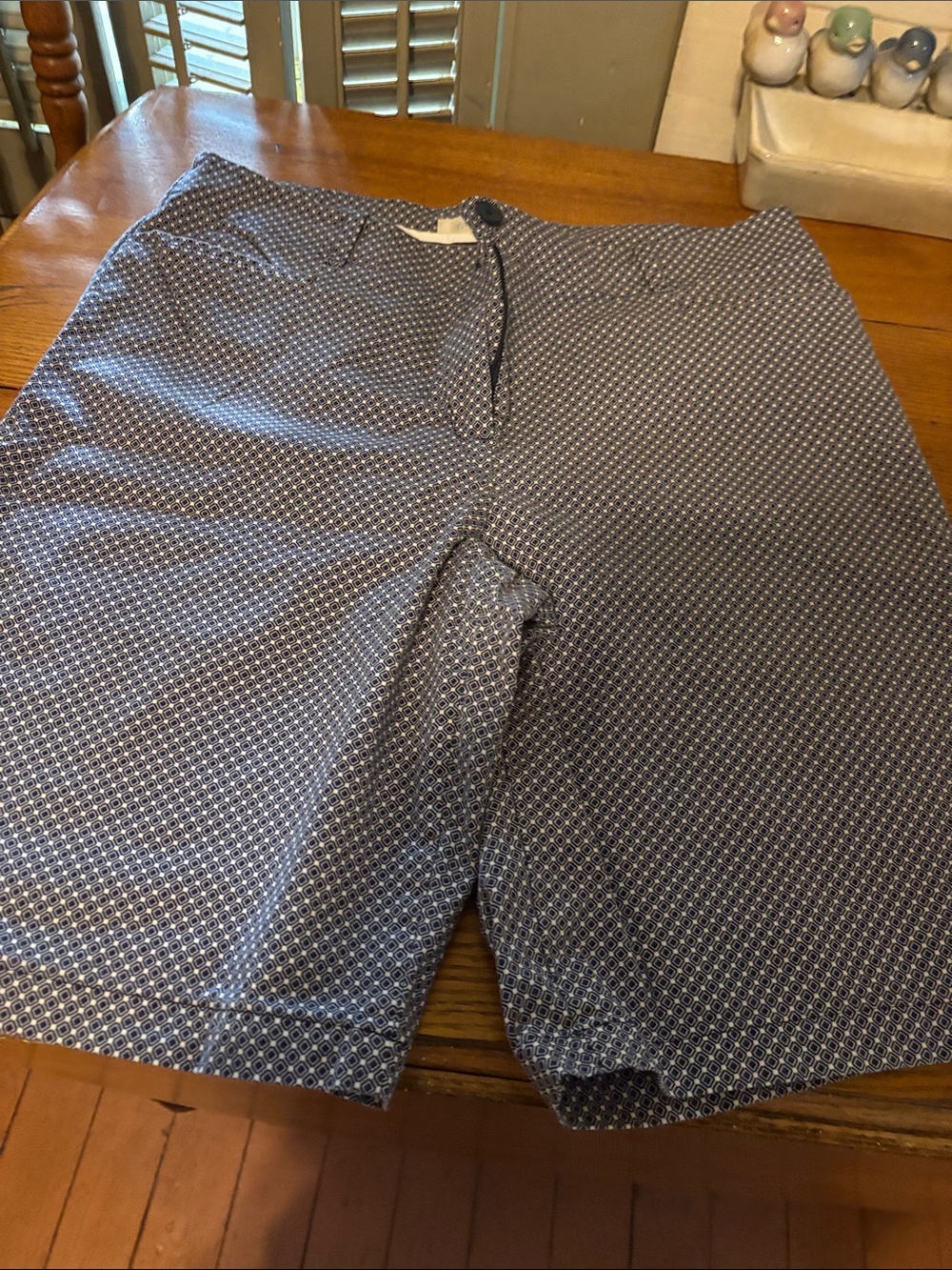 Talbots Navy Geo-Print Flat-Front Bermudas